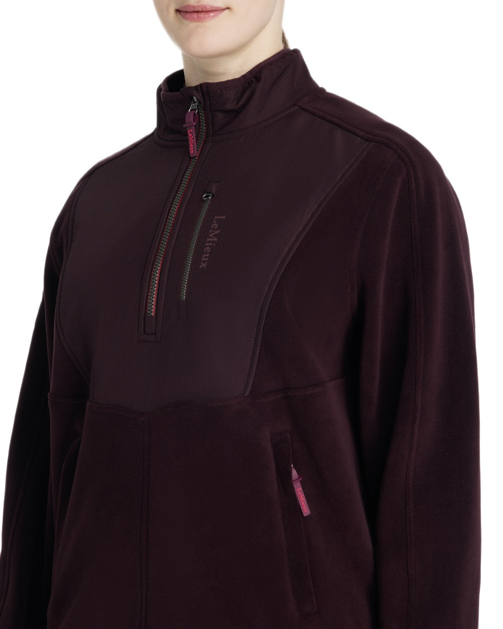 Damson coloured LeMieux Clara Hybrid Fleece on white background
