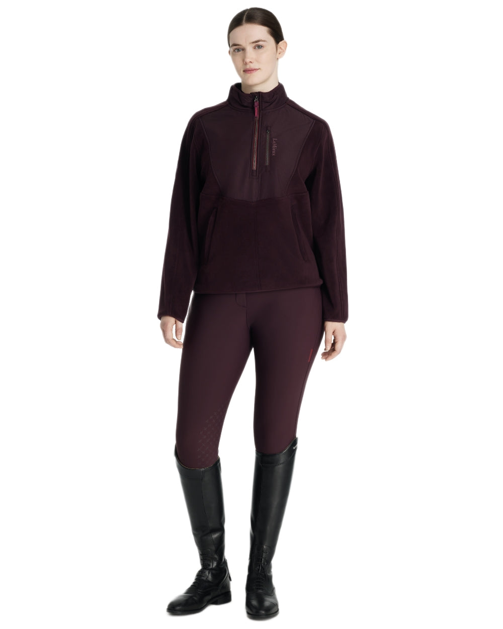 Damson coloured LeMieux Clara Hybrid Fleece on white background