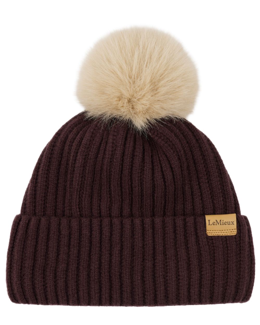 Damson coloured LeMieux Clara Rib Beanie on white background