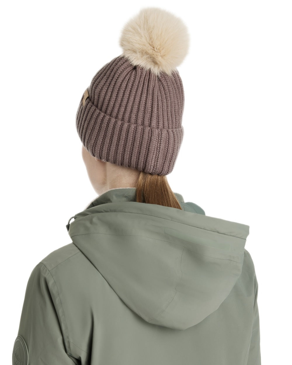 Walnut coloured LeMieux Clara Rib Beanie on white background