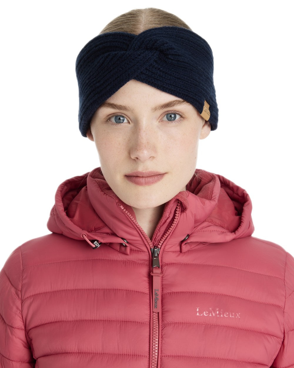 Navy coloured LeMieux Clara Rib Knot Headband on white background