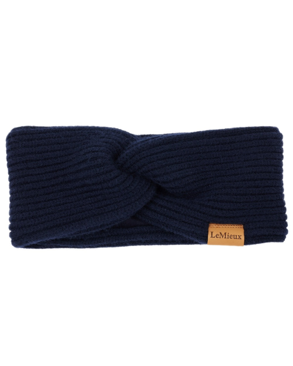 Navy coloured LeMieux Clara Rib Knot Headband on white background