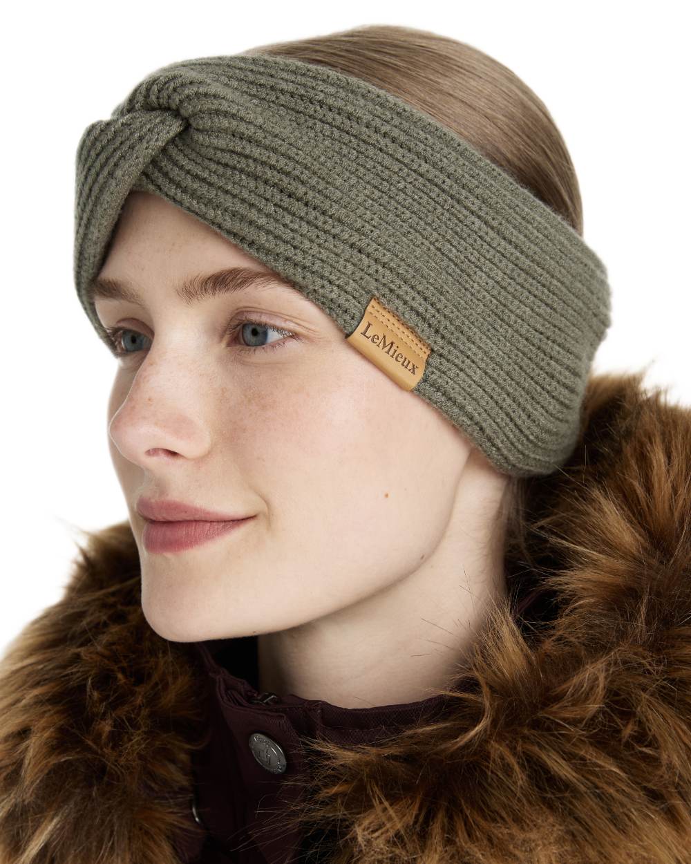 Rosemary coloured LeMieux Clara Rib Knot Headband on white background