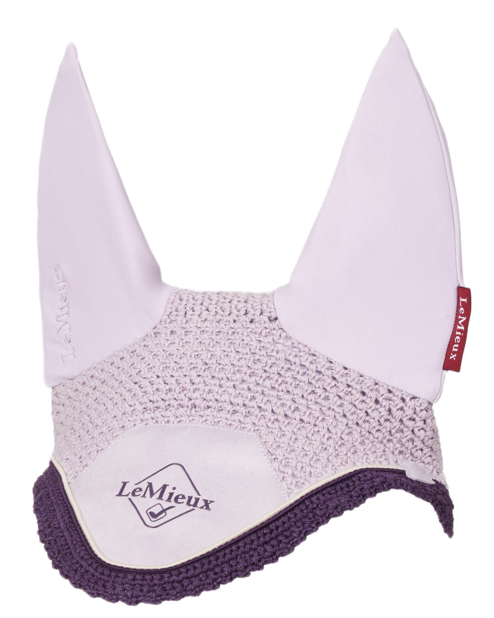 Lilac coloured LeMieux Classic Fly Hood on white background