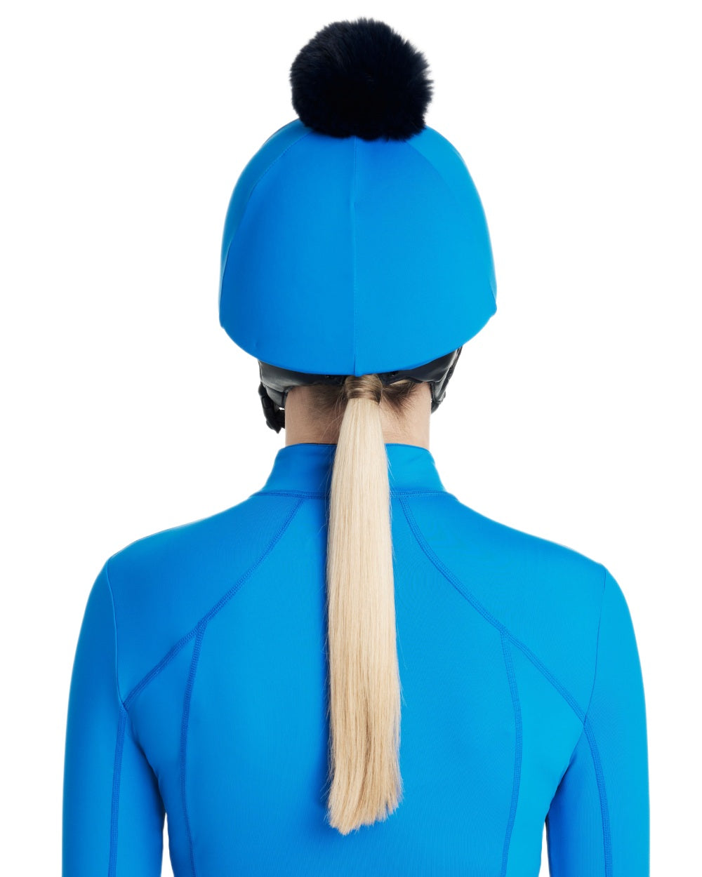 Benetton Blue coloured LeMieux Classique Pom Hat Silk on white background