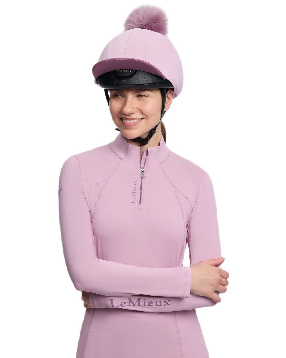 Fondant coloured LeMieux Classique Pom Hat Silk on white background