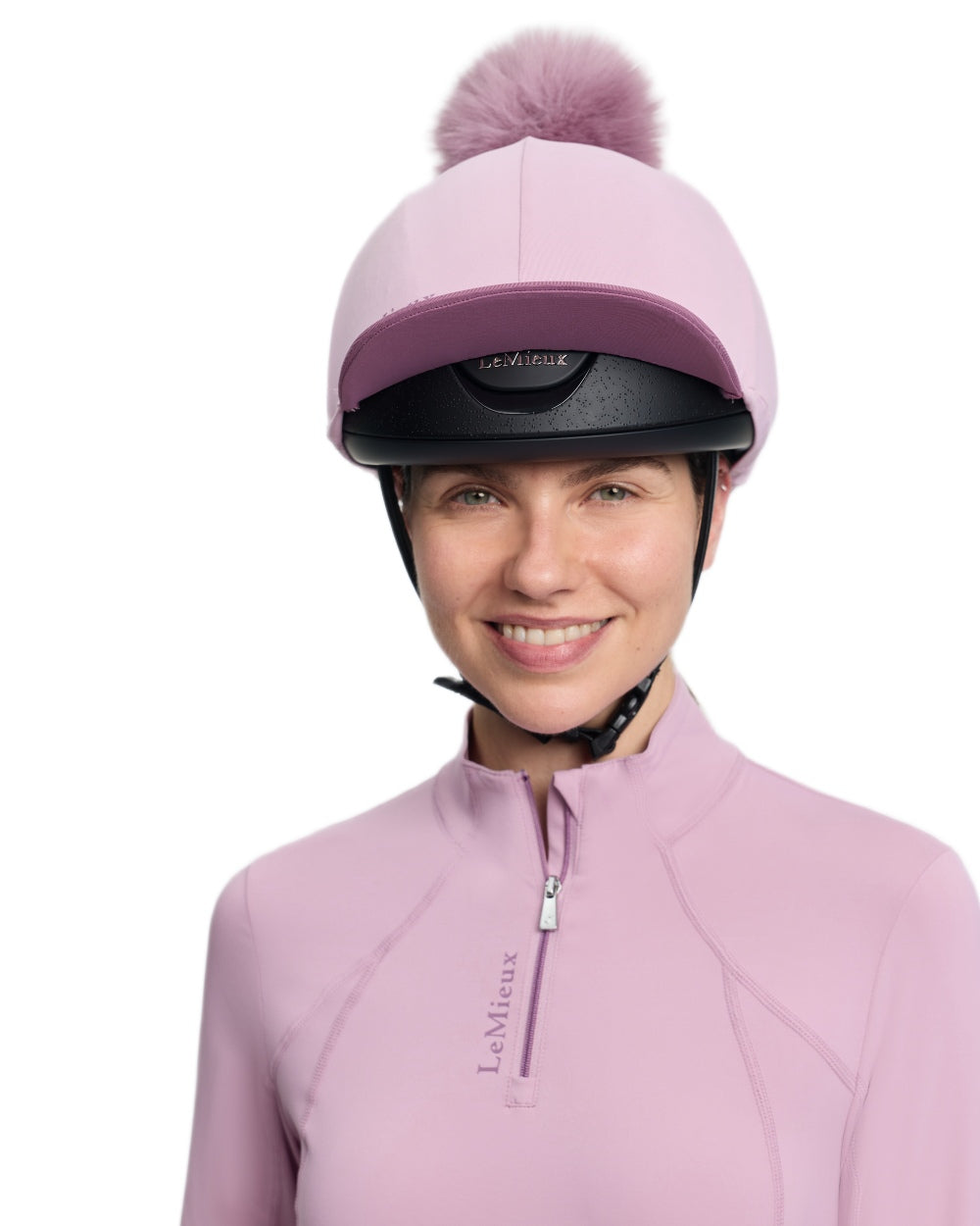 Fondant coloured LeMieux Classique Pom Hat Silk on white background