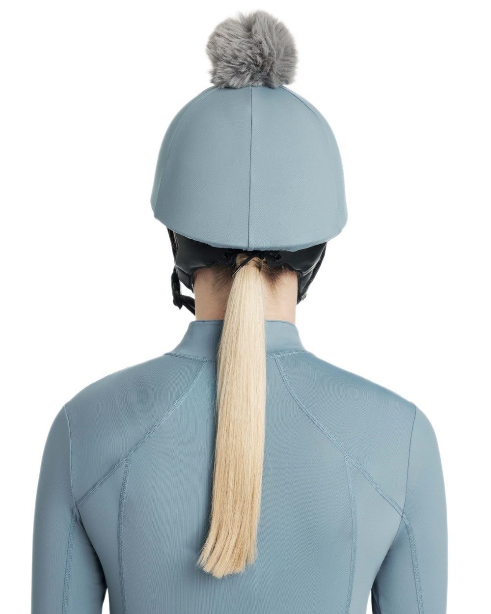Ice Blue coloured LeMieux Classique Pom Hat Silk on white background