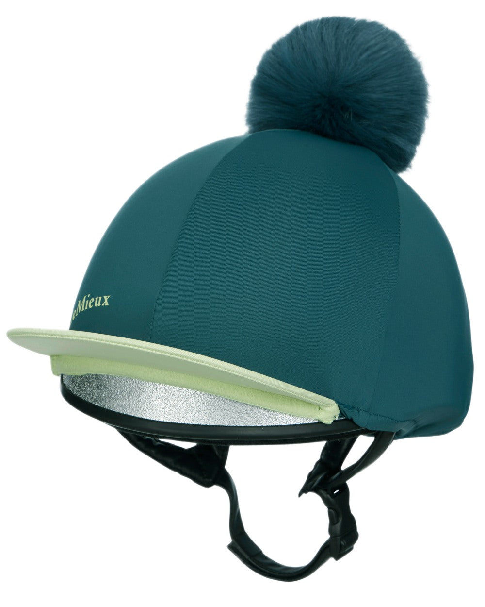 Jungle coloured LeMieux Classique Pom Hat Silk on white background