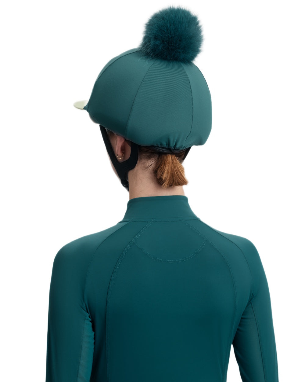 Jungle coloured LeMieux Classique Pom Hat Silk on white background