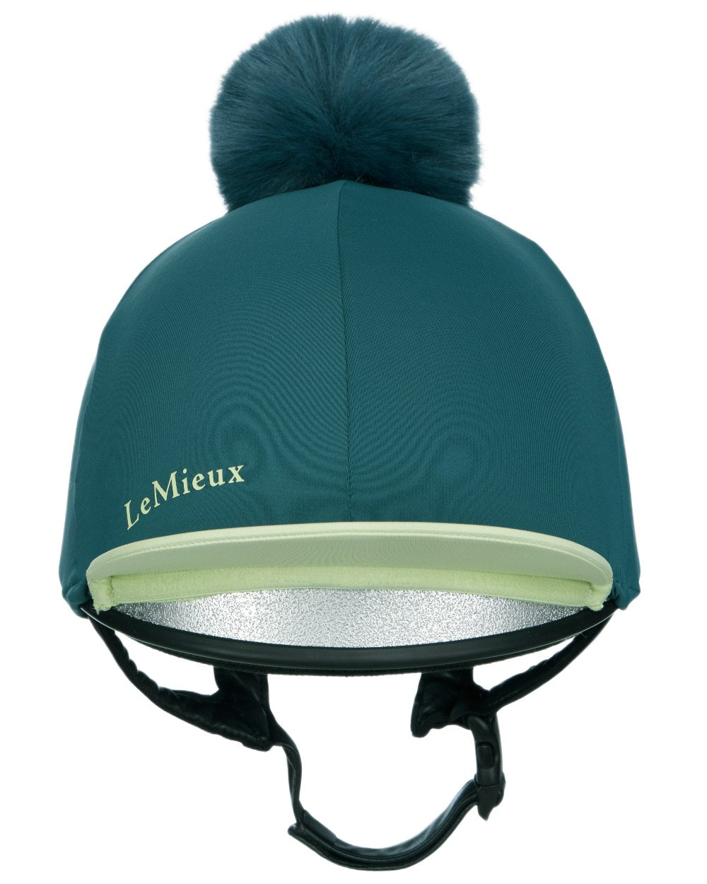 Jungle coloured LeMieux Classique Pom Hat Silk on white background