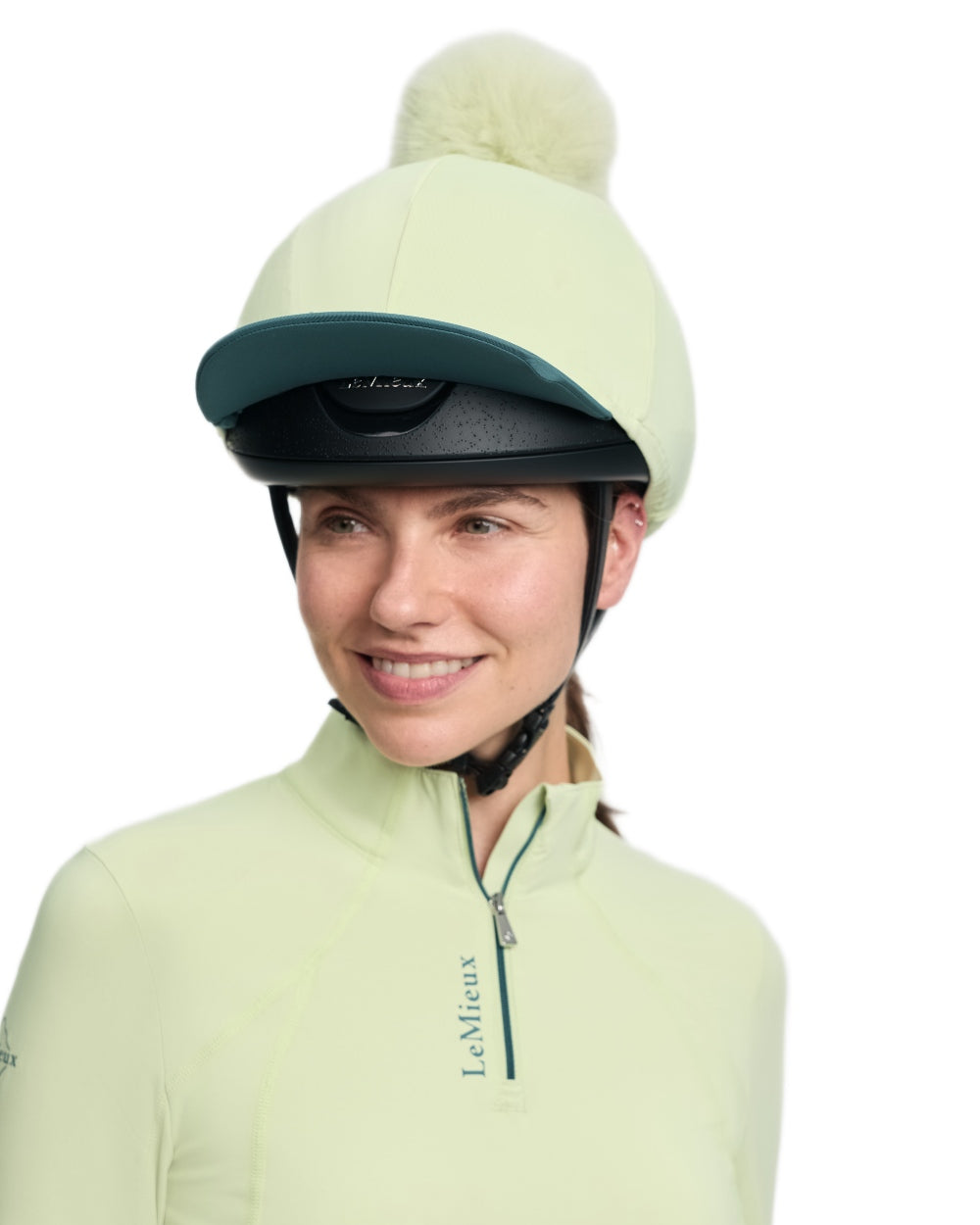 Macaron coloured LeMieux Classique Pom Hat Silk on white background