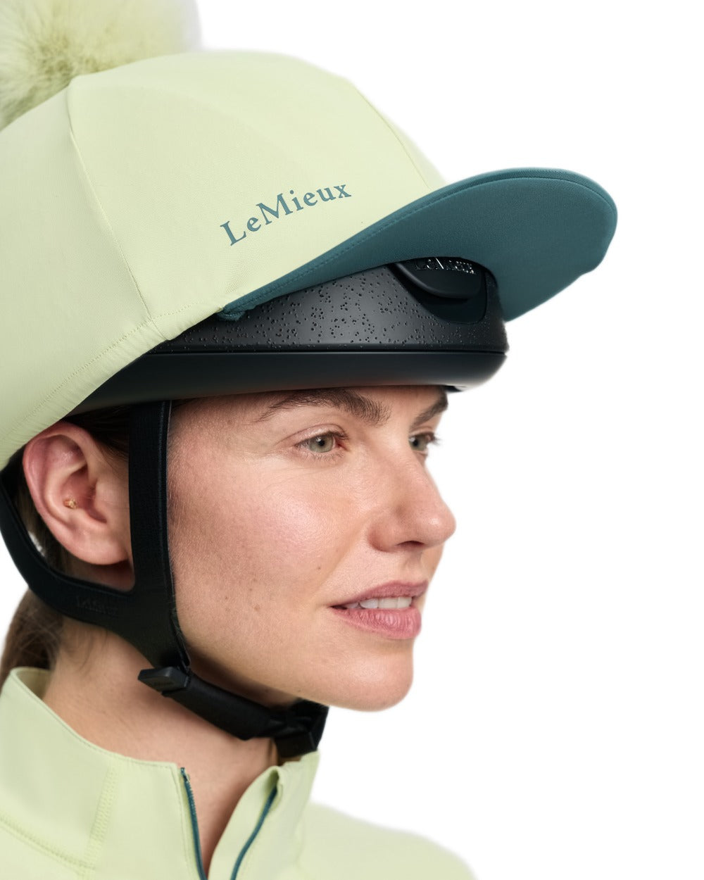 Macaron coloured LeMieux Classique Pom Hat Silk on white background