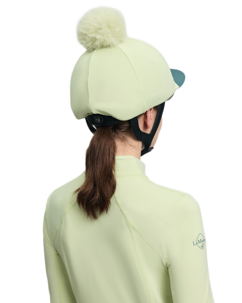 Macaron coloured LeMieux Classique Pom Hat Silk on white background