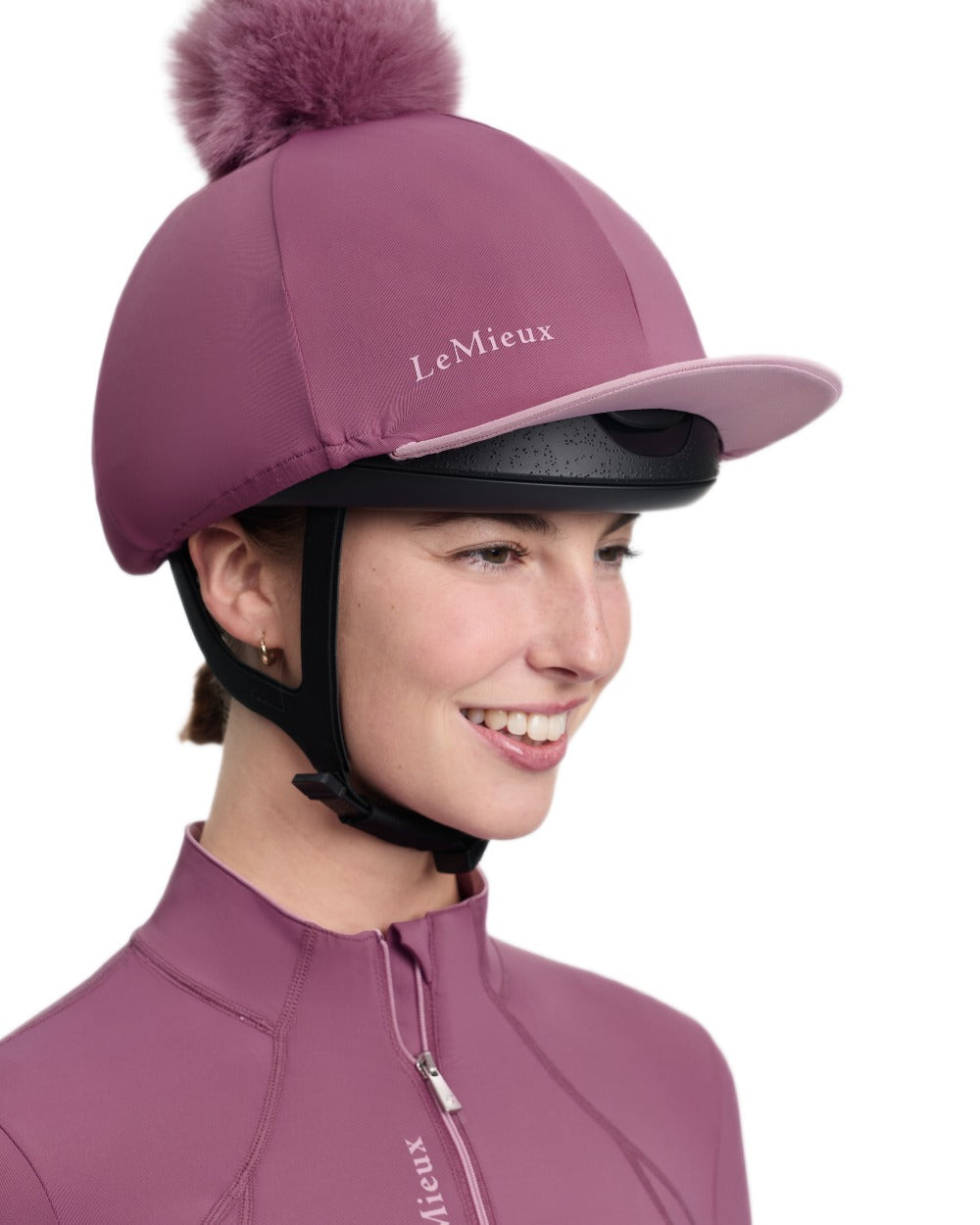 Mallow coloured LeMieux Classique Pom Hat Silk on white background