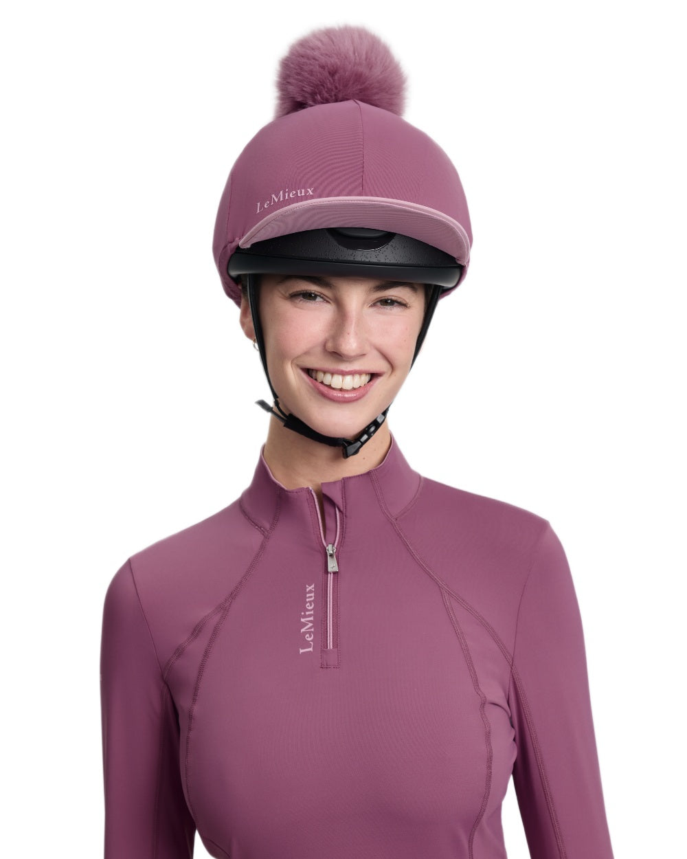Mallow coloured LeMieux Classique Pom Hat Silk on white background