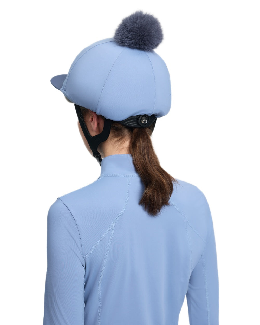Powder Blue coloured LeMieux Classique Pom Hat Silk on white background