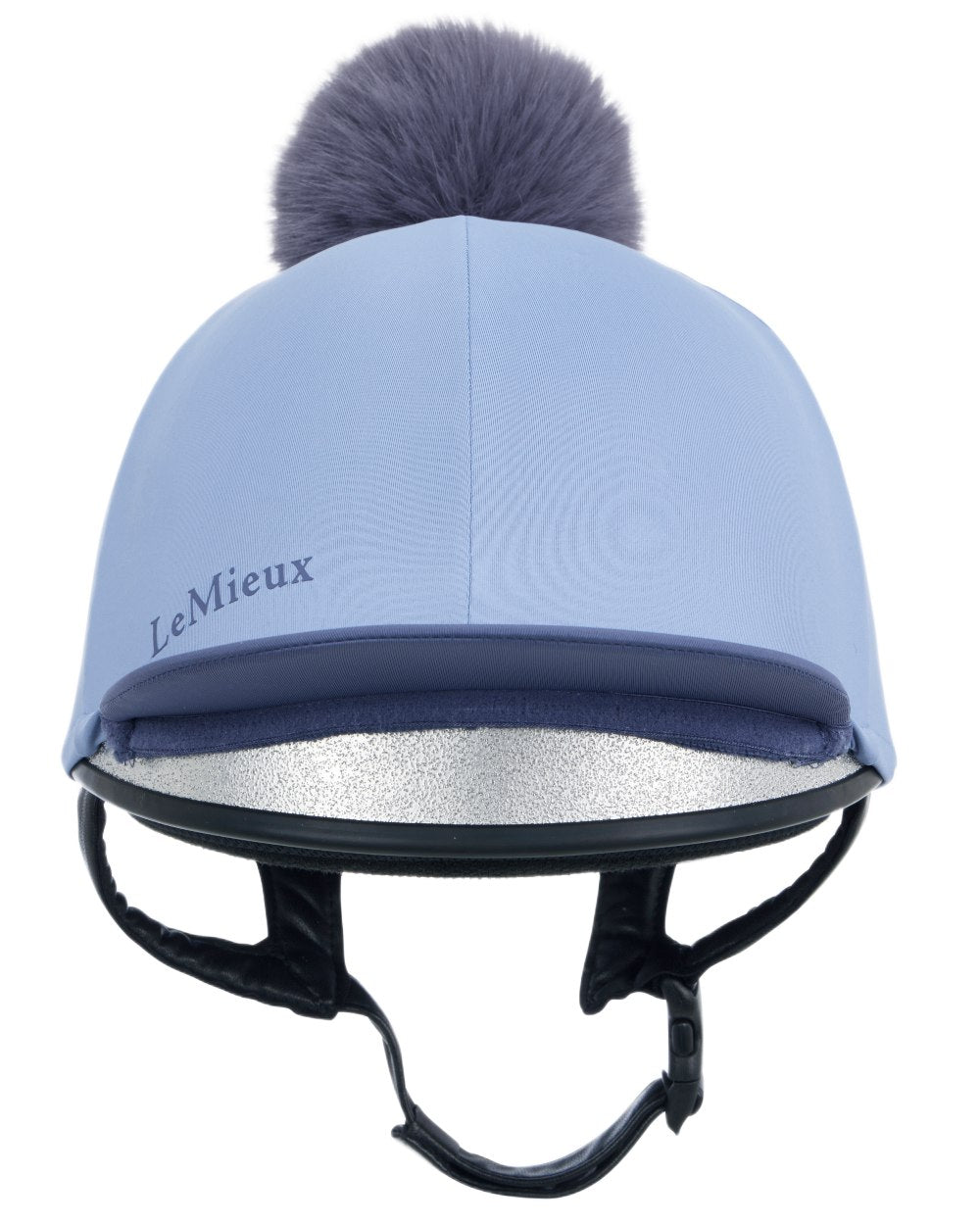 Powder Blue coloured LeMieux Classique Pom Hat Silk on white background