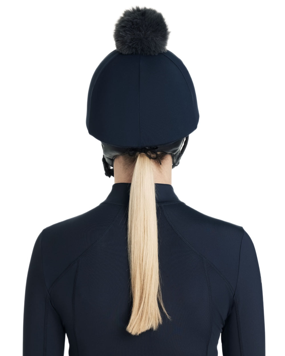 Navy coloured LeMieux Classique Pom Hat Silk on white background