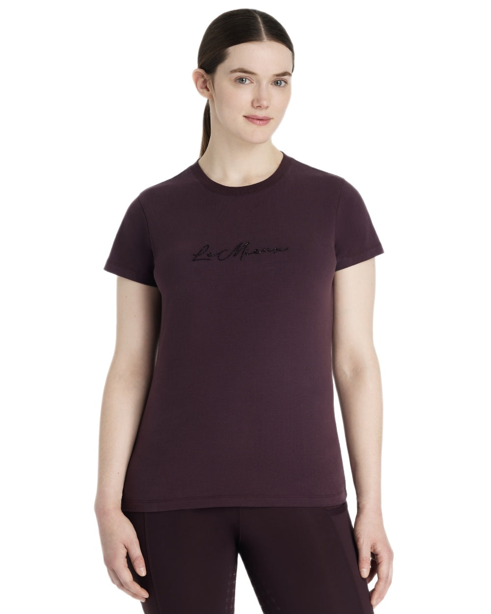 Damson coloured LeMieux Classique Sparkle T-Shirt on white background