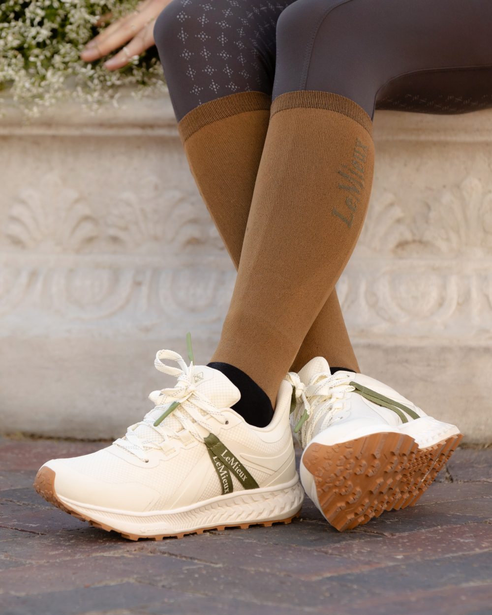 Ginger coloured LeMieux Competition Socks (Twin Pack) on street background