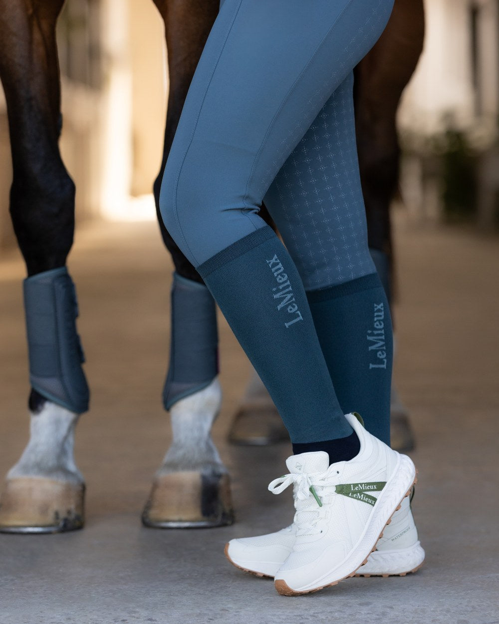 Patrol coloured LeMieux Competition Socks (Twin Pack) on blurry background