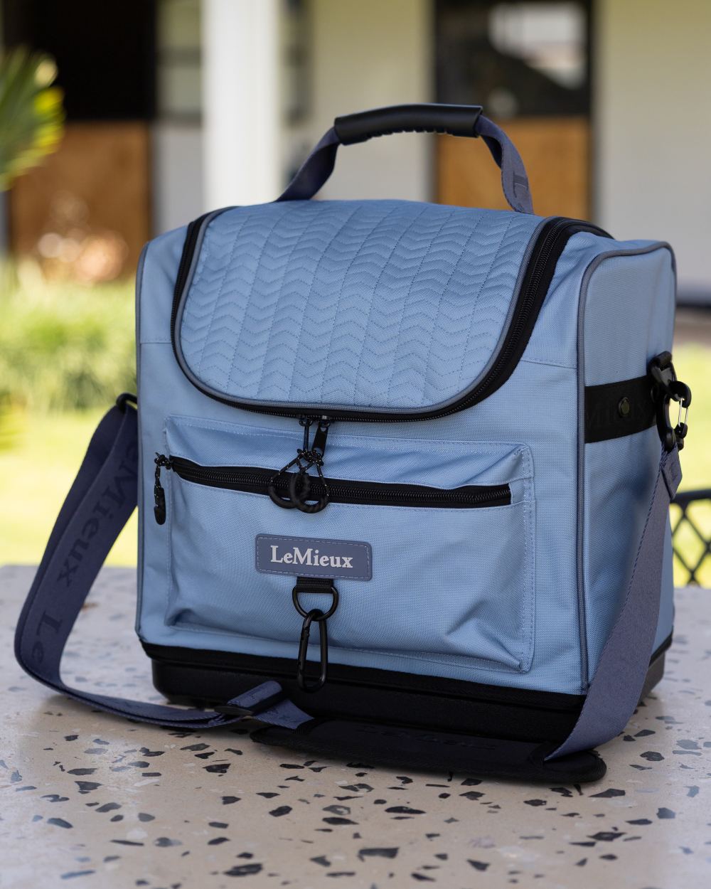 Powder Blue coloured LeMieux Elite Pro Grooming Bag on outdoor background