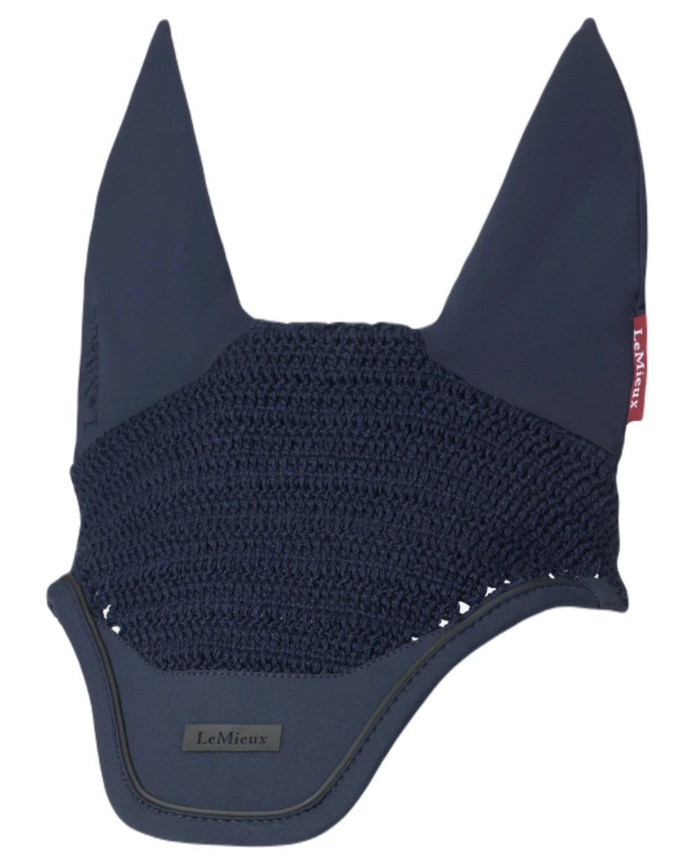 Navy coloured LeMieux Essence Acoustic Fly Hood on white background
