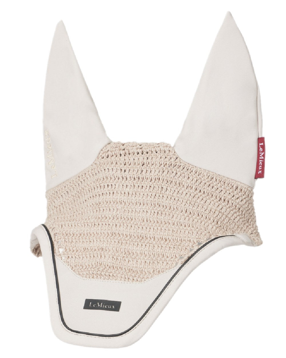 Stone coloured LeMieux Essence Acoustic Fly Hood on white background