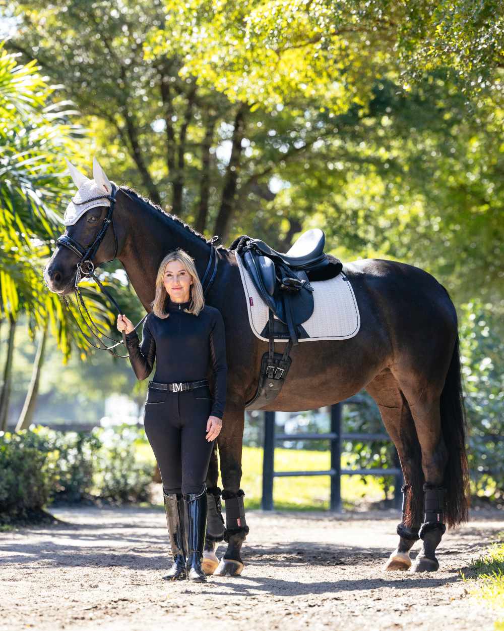 Stone coloured LeMieux Finesse Dressage Square on street background