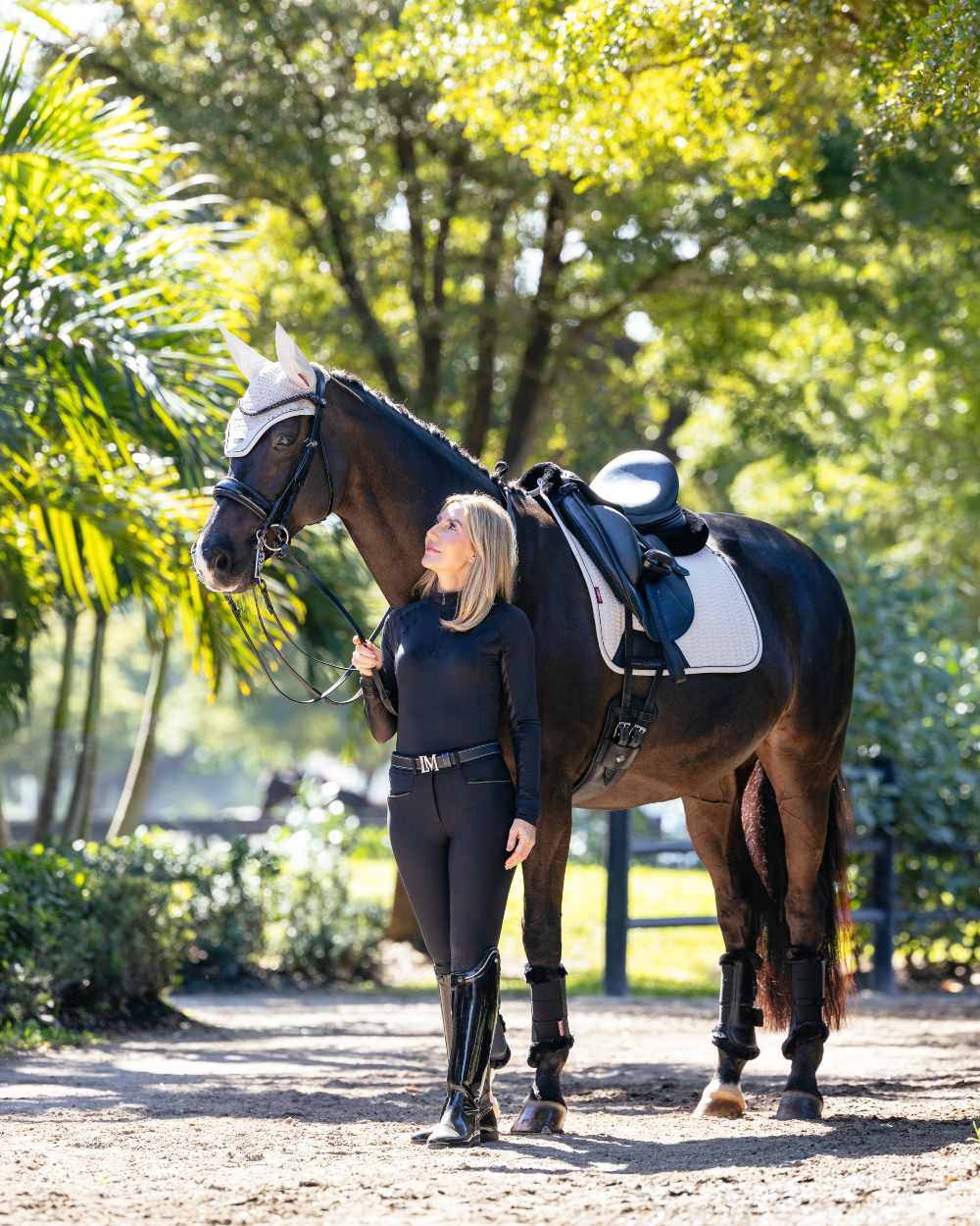Stone coloured LeMieux Finesse Dressage Square on street background