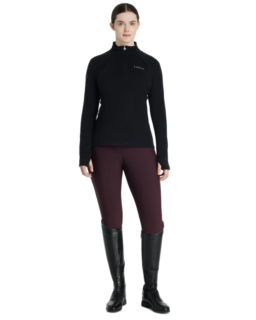 Black coloured LeMieux Frances Quarter Zip Fleece on white background