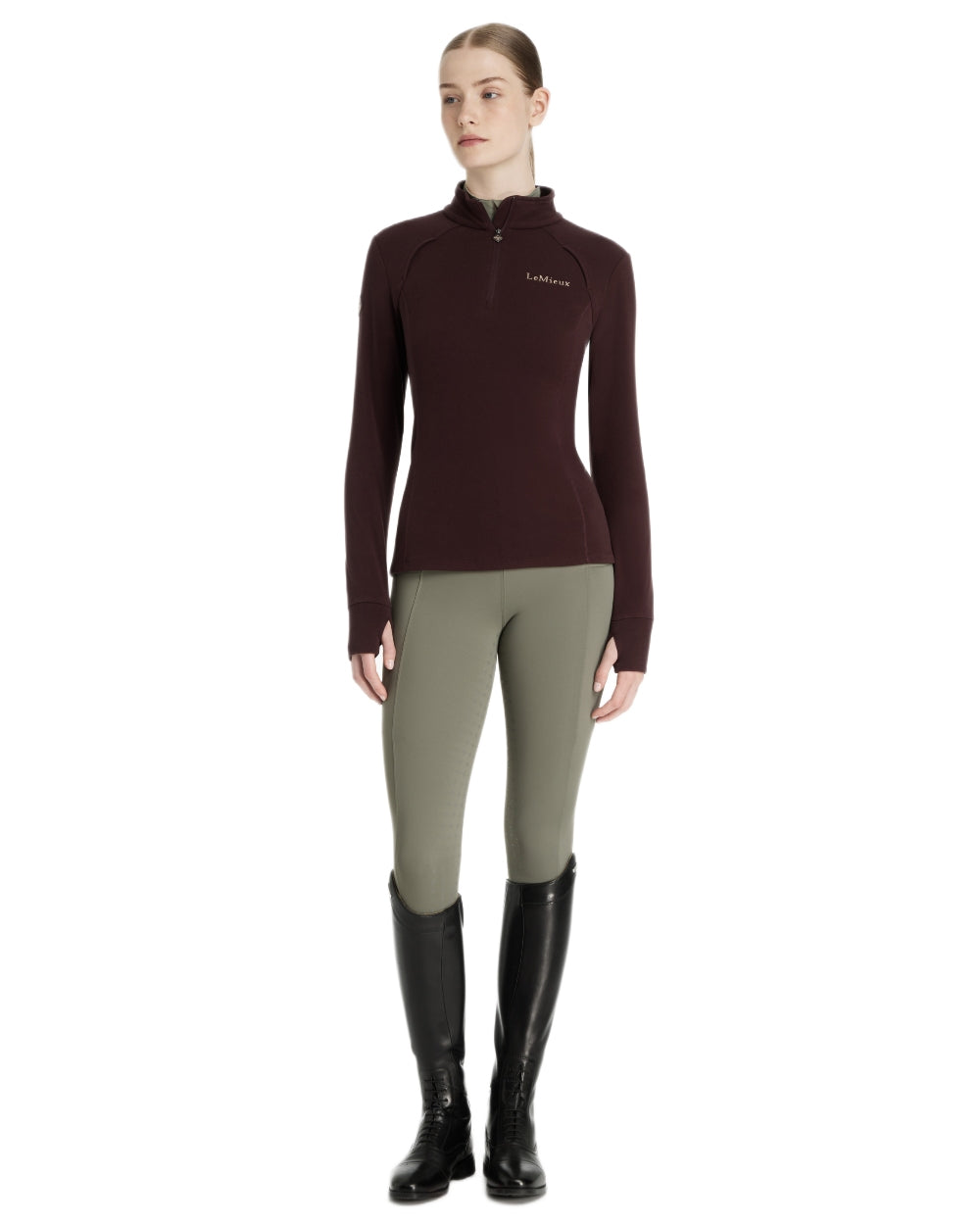 Damson coloured LeMieux Frances Quarter Zip Fleece on white background