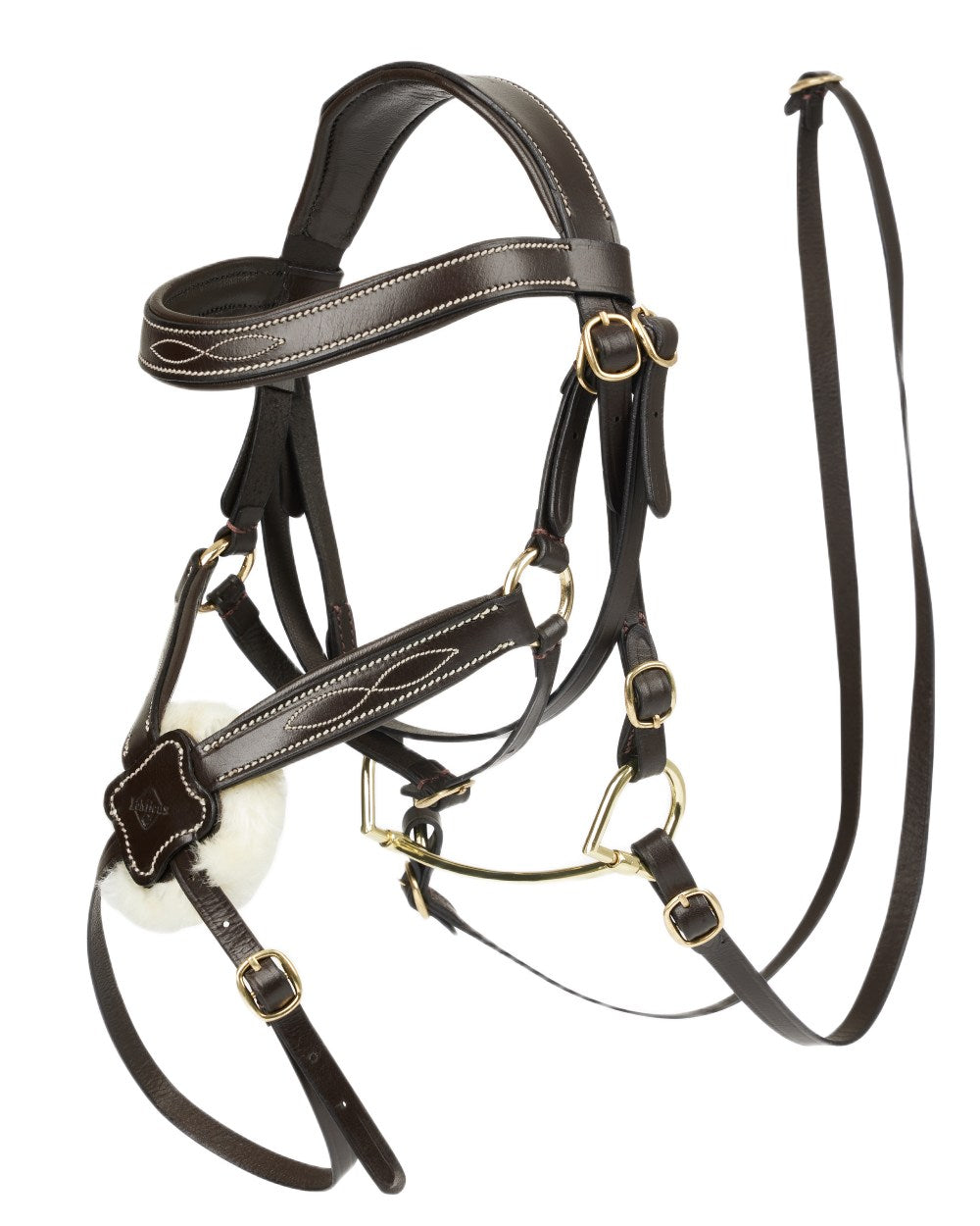 Brown coloured LeMieux Hobby Horse Grackle Bridle on white background
