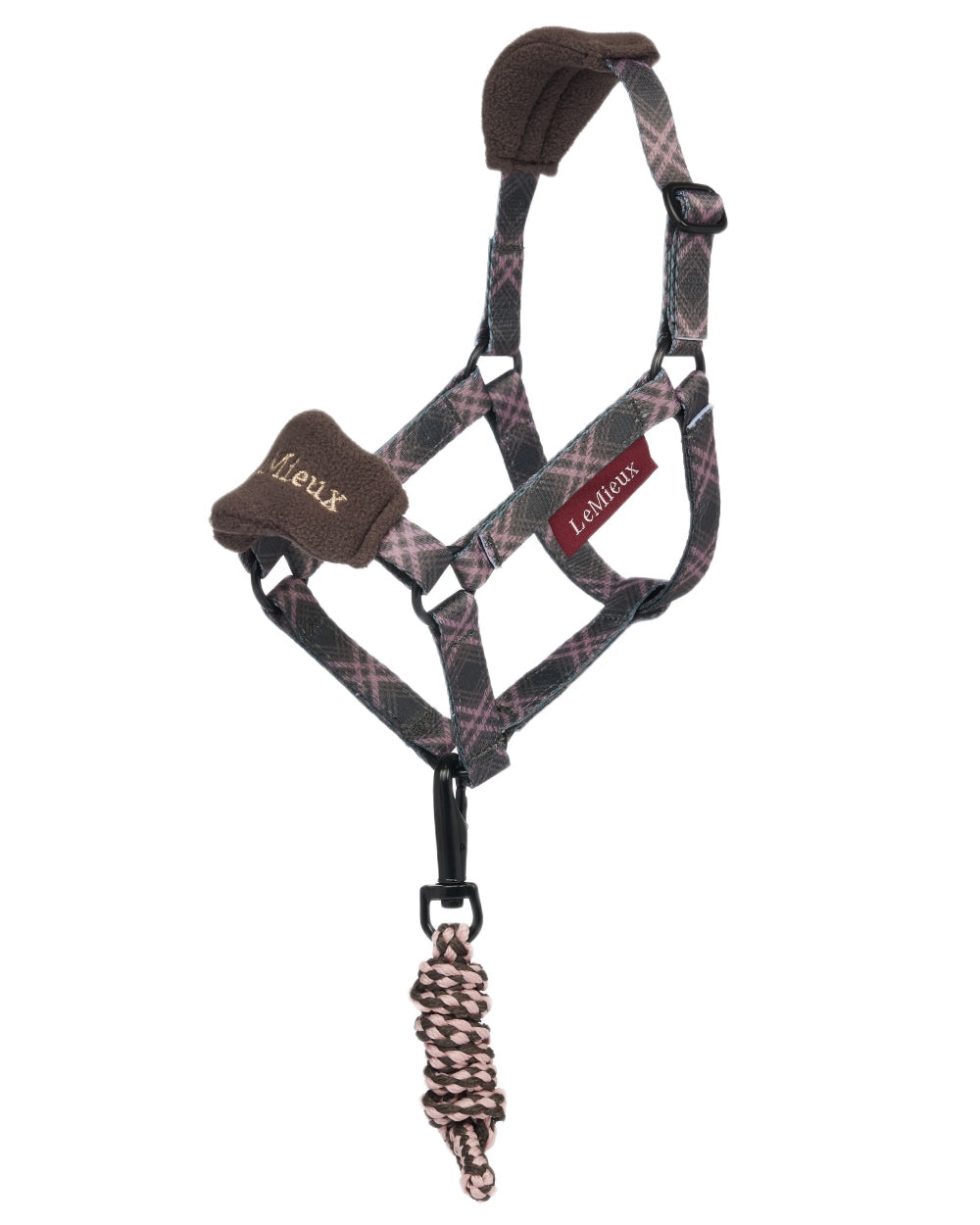Cocoa coloured LeMieux Hobby Horse Vogue Headcollar on white background