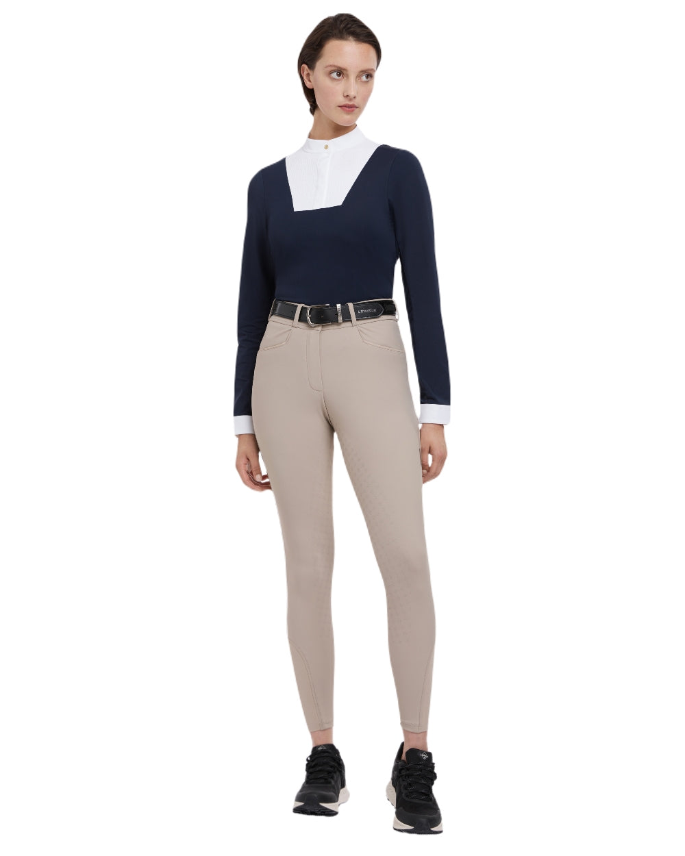 Almond Coloured LeMieux Isabelle Full Seat Breeches On A White Background