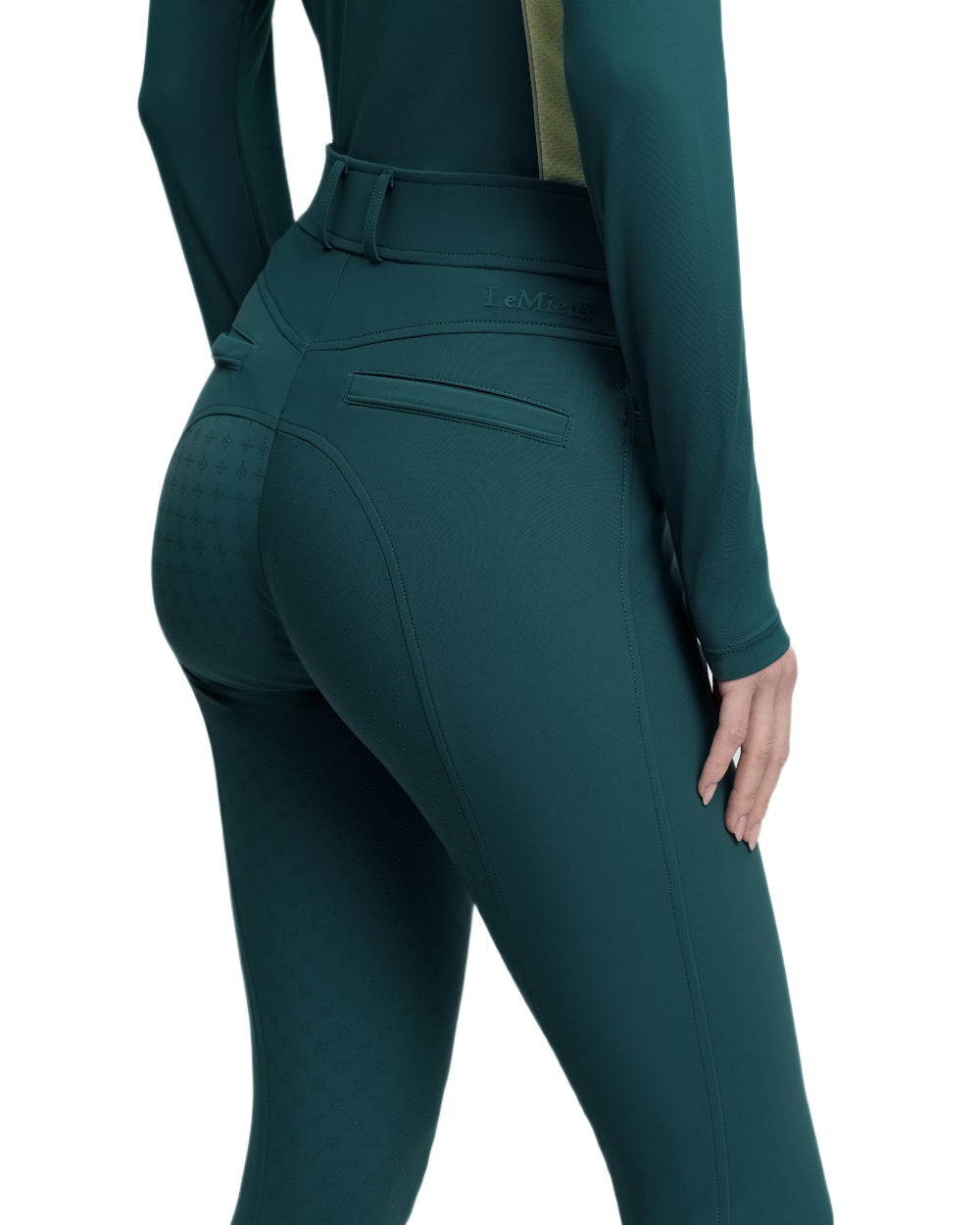 Jungle coloured LeMieux Isabelle Full Seat Breeches on white background
