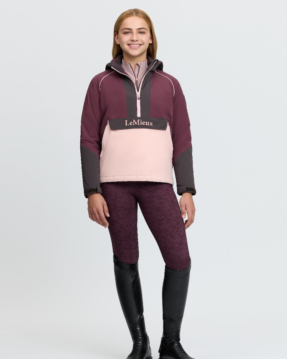 Bramble Coloured LeMieux Kids Young Rider Bailey Waterproof Anorak on White Background