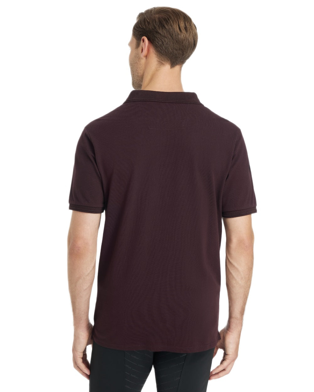 Damson coloured LeMieux Mens Classique Polo T-Shirt on white background
