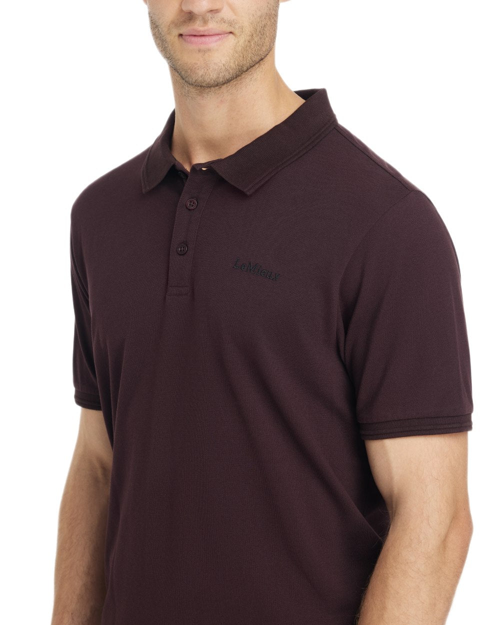 Damson coloured LeMieux Mens Classique Polo T-Shirt on white background