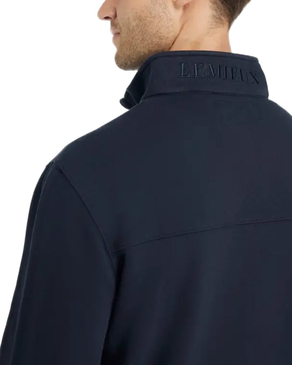Navy coloured LeMieux Mens Quarter Neck Sweater on white background