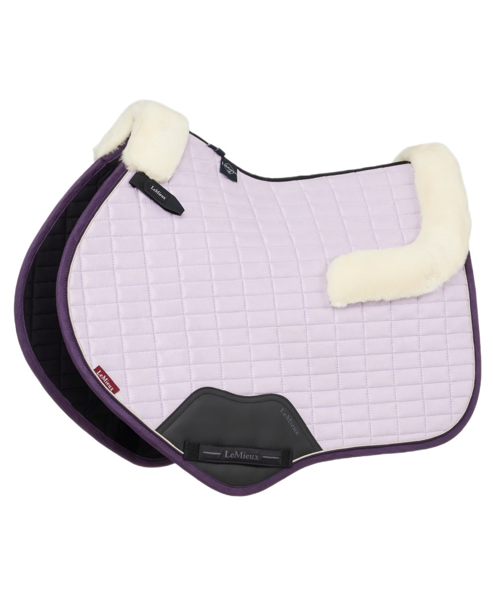 Lilac coloured LeMieux Merino Suede Close Contact Square on white background