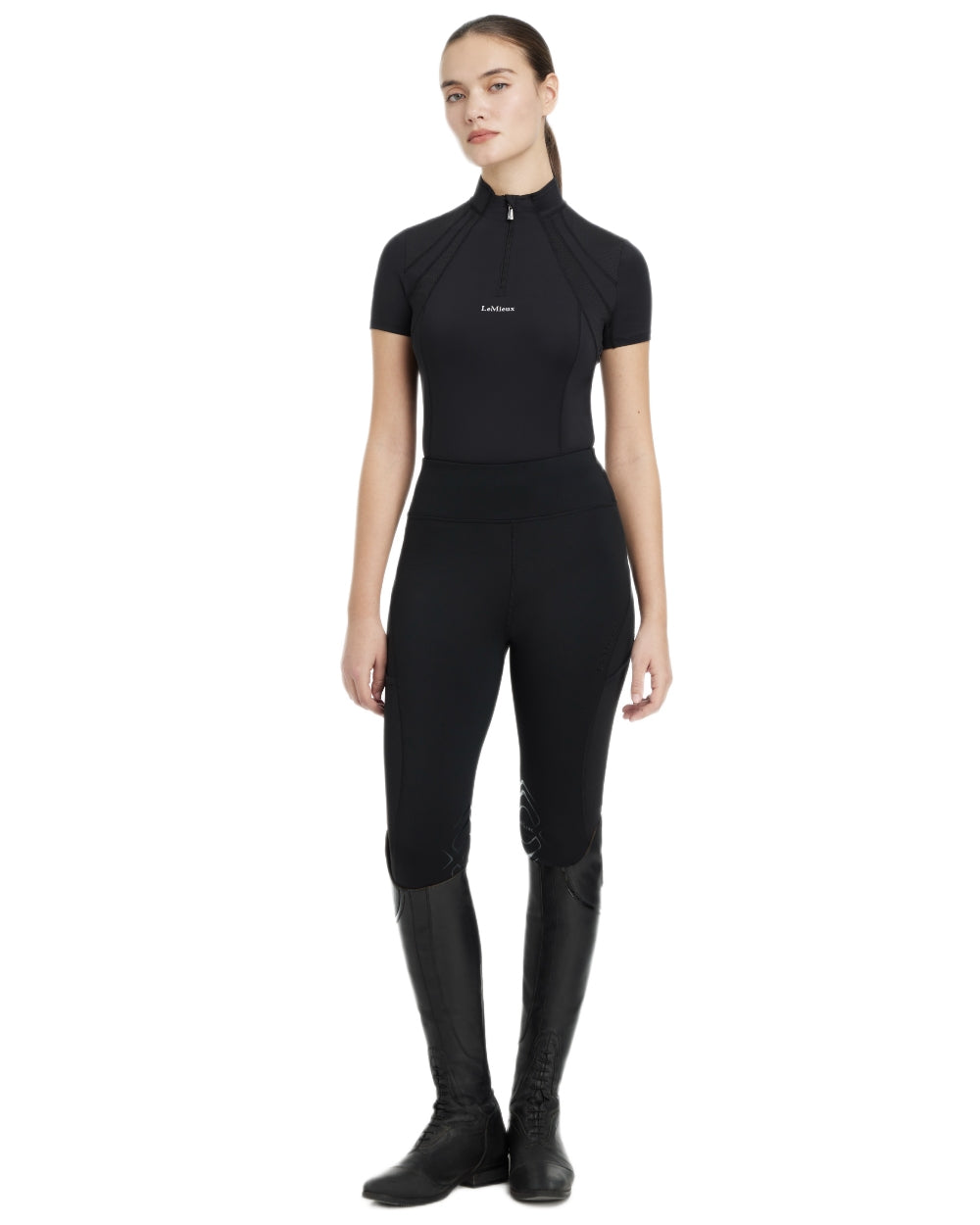 Black coloured LeMieux Mia Mesh Short Sleeve Base Layer on white background