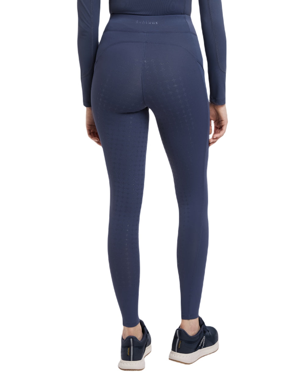 Dusk Blue coloured LeMieux Naomi Pull On Breeches on white background