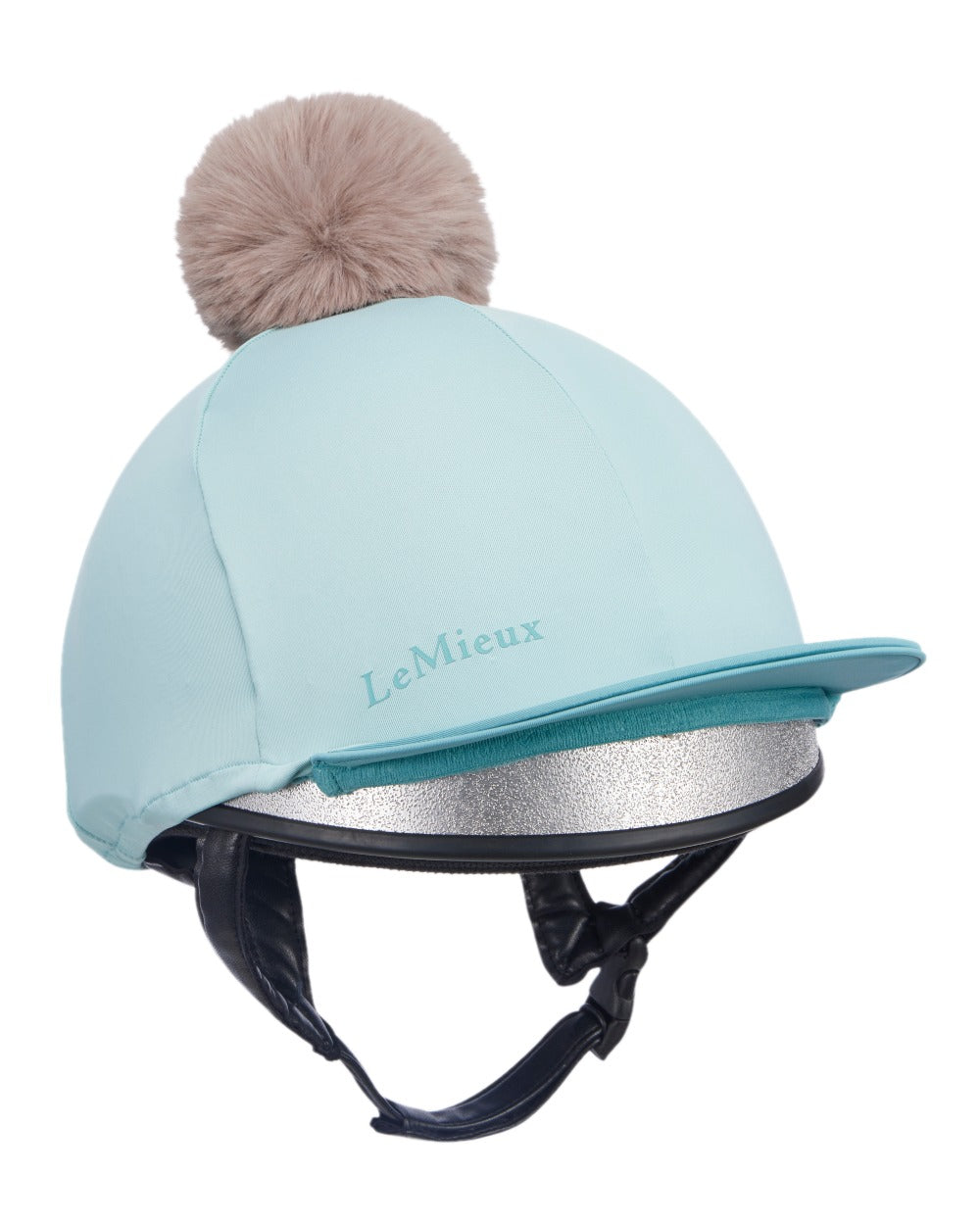 Aqua Lagoon coloured LeMieux Pom Hat Silk on white background