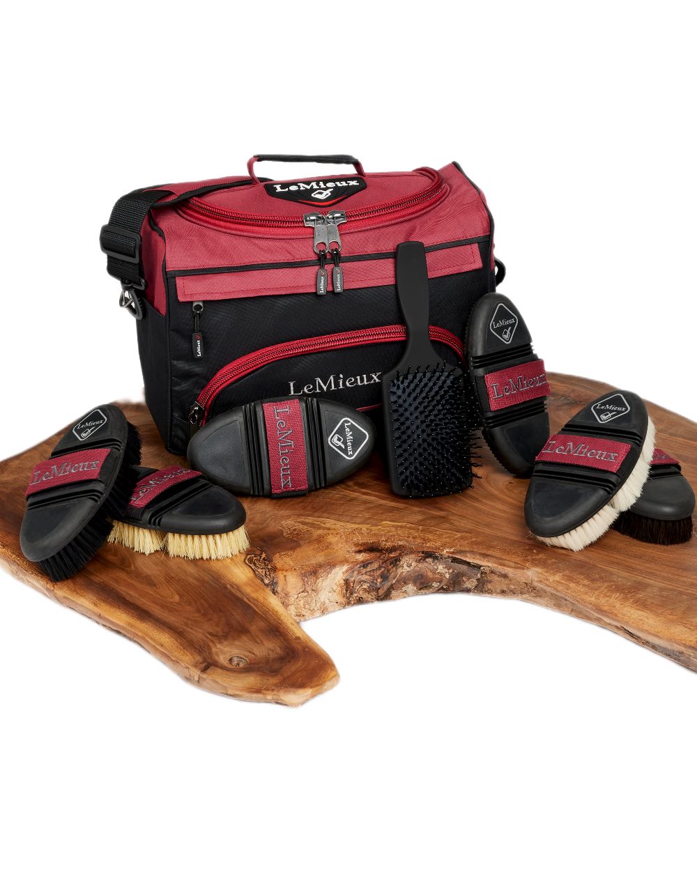 Burgundy coloured LeMieux ProKit Lite Grooming Bag on white background