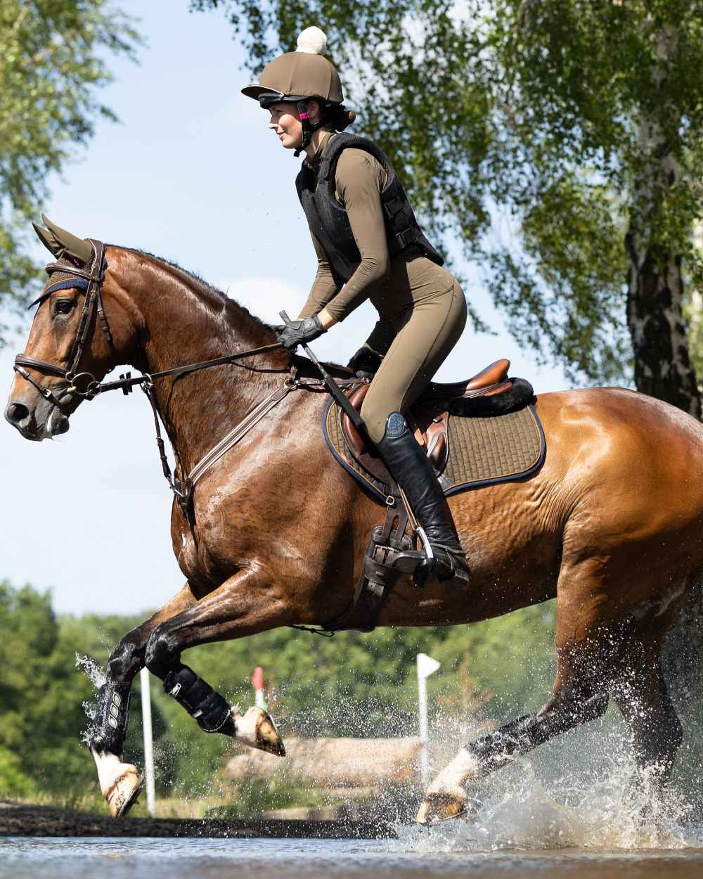 Alpine coloured LeMieux Suede Close Contact Squares on forest background