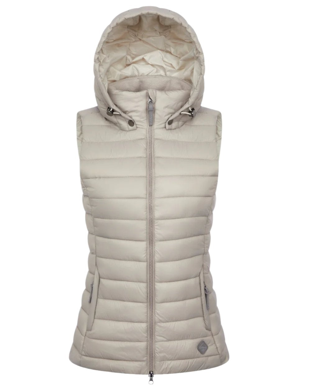 Ash coloured LeMieux Tilly Hooded Puffer Gilet on white background