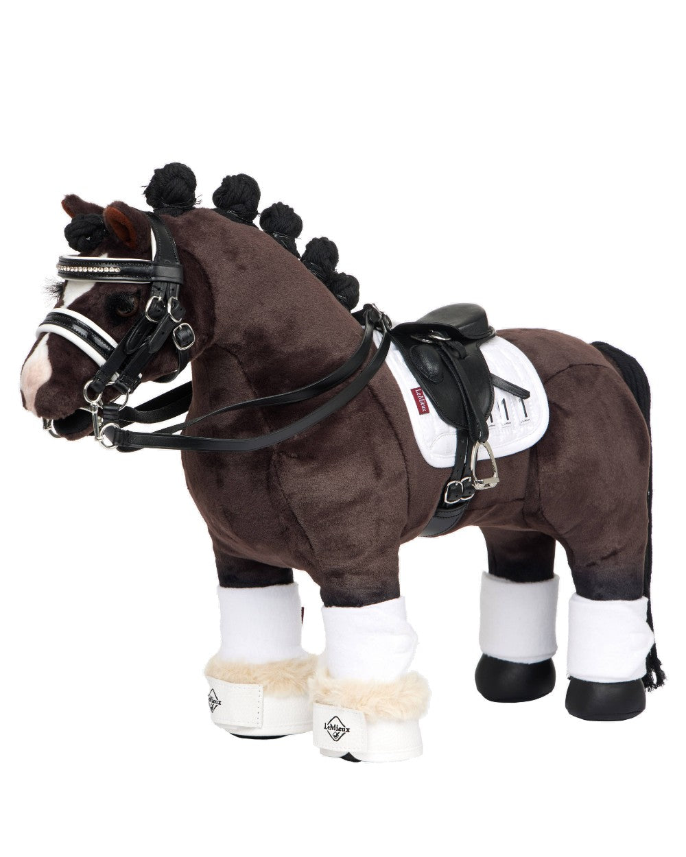 White coloured LeMieux Toy Pony Dressage Over Reach Boot on white background