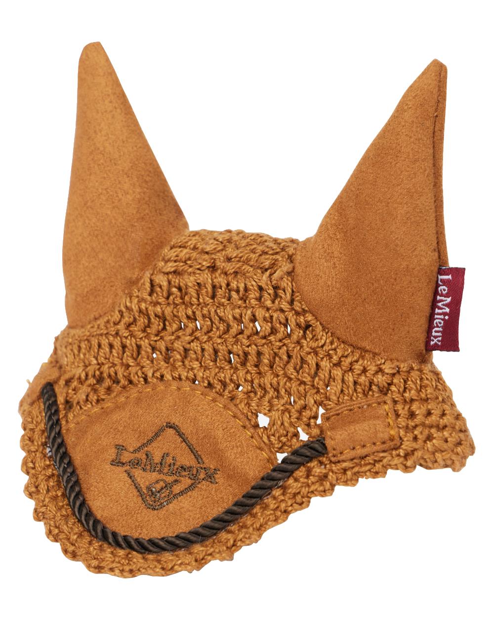 Ginger coloured LeMieux Toy Pony Fly Hood on white background